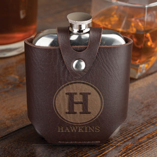 Intial and Name Personalized Flask and Leather Case