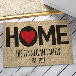 Home Is Where The Heart Is Personalized Doormat - 18x27 Inch, 1/8" Thin--Red Heart