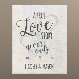 A True Love Story Never Ends Personalized 11x14 Canvas