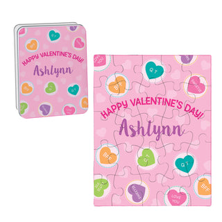 Candy Hearts Personalized Valentine's Day Puzzle and Tin