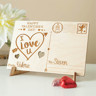 Happy Valentine's Day Personalized Wood Postcard--I Love You
