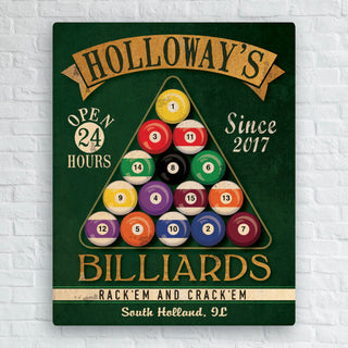 Home Town Billiards Personalized 11x14 Canvas
