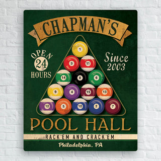 Home Town Billiards Personalized 16x20 Canvas