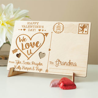 Happy Valentine's Day Personalized Wood Postcard--We Love You