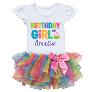 Birthday Girl Personalized Rainbow Tutu Shirt