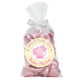 Showered With Love With Love Pink Personalized 24-Piece Sticker and Treat Bag Set