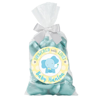 Showered With Love With Love Blue Personalized 24-Piece Sticker and Treat Bag Set