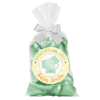 Showered With Love With Love Green Personalized 24-Piece Sticker and Treat Bag Set