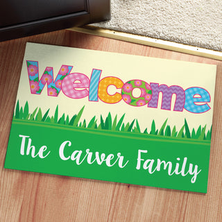 Floral Welcome Personalized Doormat - 18x27 Inch, 1/8" Thin