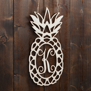 Personalized Antique White Wood Pineapple Plaque