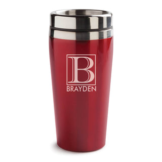 Initial and Name Personalized 16 Oz. Red Travel Mug