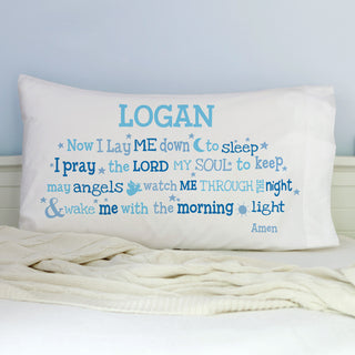Now I Lay Me Down Blue Personalized Pillowcase