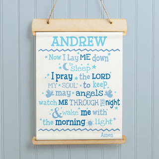 Now I Lay Me Down Blue Personalized Hanging Canvas Banner