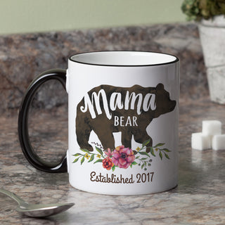 Mama Bear White Coffee Mug with Black Rim and Handle-11oz