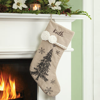 Vintage Linen Snowflake Christmas Tree Personalized Stocking