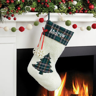 Personalized Green Plaid Tree Stocking