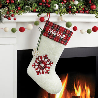 Personalized Red Plaid Snowflake Stocking