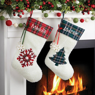 Personalized Red Plaid Snowflake Stocking