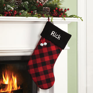 Personalized Buffalo Plaid Stocking With Black Cuff