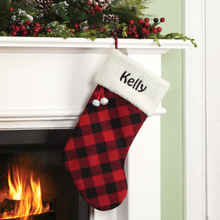 Personalized Buffalo Plaid Stocking With White Cuff