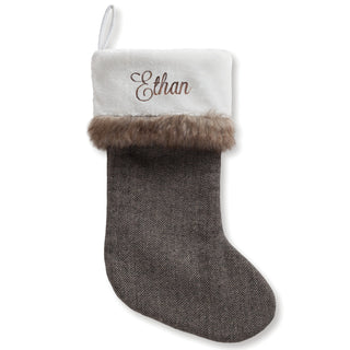 Personalized Charcoal Herringbone Stocking