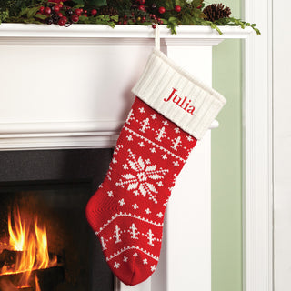Personalized Snowflake Knit Stocking with White Cuff