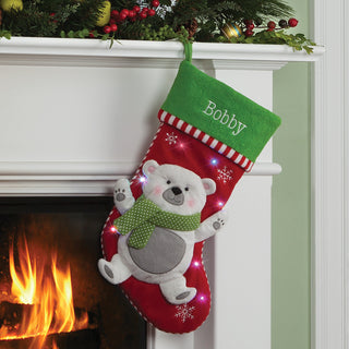 Personalized Twinkling LED Stocking - Polar Bear