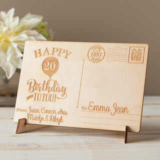 Happy Birthday Personalized Wood Postcard