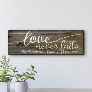 A Family's Love Never Fails 6x18 Personalized Canvas