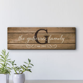 Family Name and Initial 6x18 Personalized Canvas