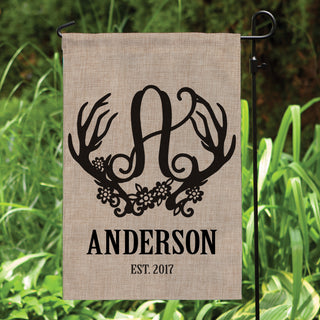 Floral Antlers Personalized Burlap Garden Flag