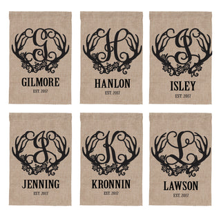Floral Antlers Personalized Burlap Garden Flag