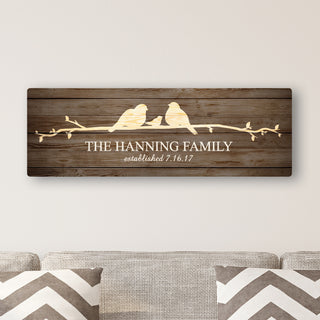 Family Of Three Birds Personalized 9x27 Canvas