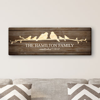 Family Of Six Birds Personalized 9x27 Canvas