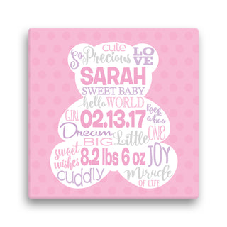 Baby Girl Bear Personalized 16x16 Canvas