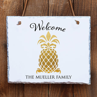 Pineapple Welcome Personalized White Wall Slate