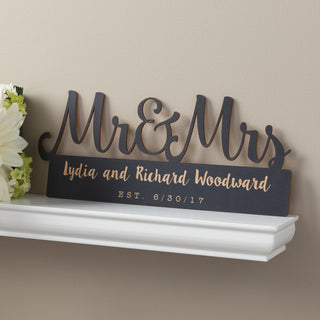Mr. & Mrs. Personalized Black Wood Plaque