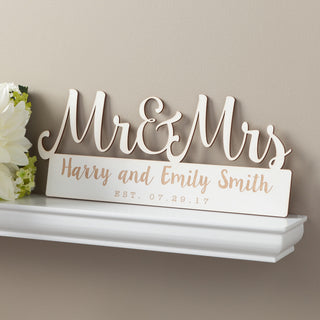 Mr. & Mrs. Personalized Antique White Wood Plaque