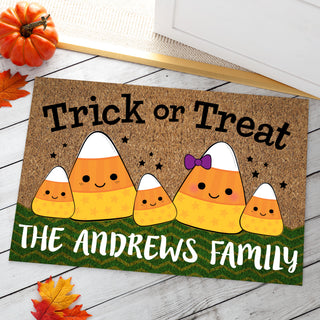 Candy Corn Family of Five Personalized Doormat - 18x27 Inch, 1/8" Thin