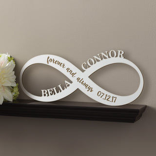 Infinity Sign Personalized Antique White Wood Plaque