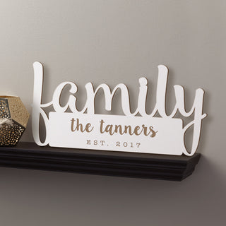 Our Family Personalized Antique White Wood Plaque