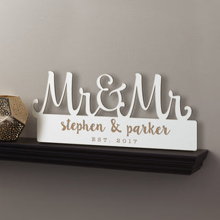 Mr. & Mr. Personalized Antique White Wood Plaque