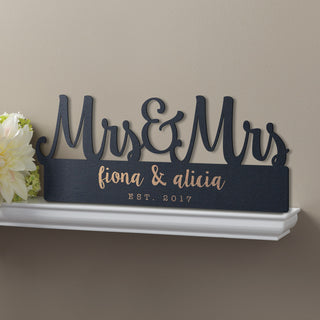 Mrs. & Mrs. Personalized Black Wood Plaque