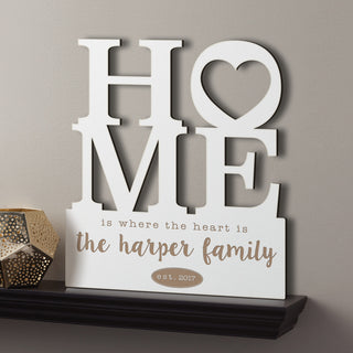 Home Is Where The Heart Is Antique White Personalized Wood Plaque