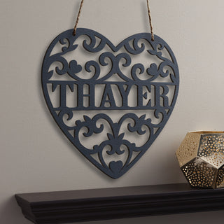 Loving Heart Personalized Hanging Black Wood Plaque