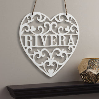 Loving Heart Personalized Hanging Antique White Wood Plaque