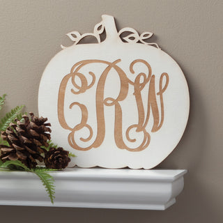 Personalized Antique White Wood Pumpkin With Monogram