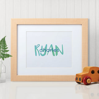 Teal and Navy Personalized 11"x14" Framed Name Print