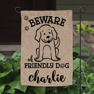 Beware Of Friendly Dog Personalized Burlap Garden Flag