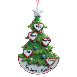 Christmas Tree Family of Five Personalized Ornament